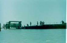  Sharja beach landing drill. 10 Sqn and naval verson of a Heavy Ferry. 1968